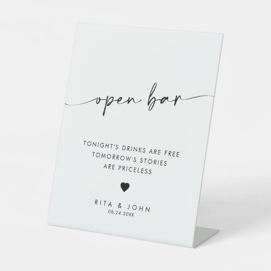 Chic Modern Script Open Bar Trouwbord Reclamebord Met Voetstuk (Voorkant)