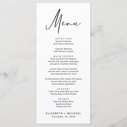 Chic Modern Script Trouw Menu (Voorkant)