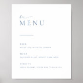 Chic + Modern Script Trouwbar Menu Bord | Blauw Poster (Voorkant)