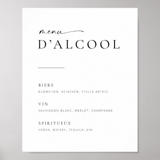 Chic Modern Script Trouwbar Menu Bord | Frans Poster (Voorkant)