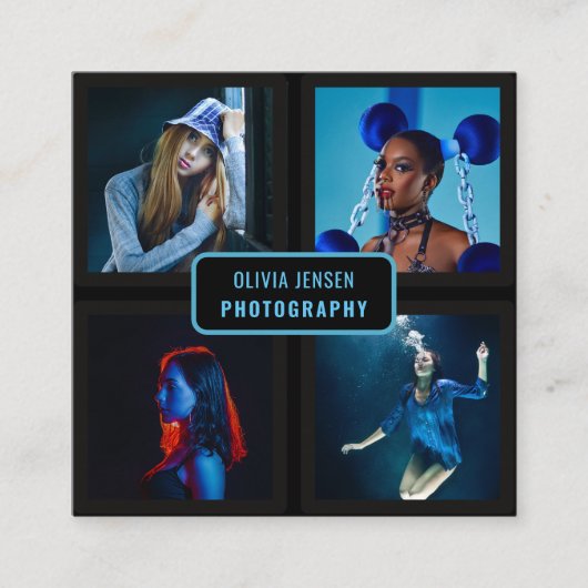 Chic Modern Script Typography Simple Photografe Vierkante Visitekaartje (Voorkant)