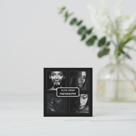 Chic Modern Script Typography Simple Photografe Vierkante Visitekaartje (Staand voorkant)