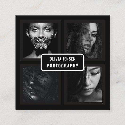 Chic Modern Script Typography Simple Photografe Vierkante Visitekaartje (Voorkant)