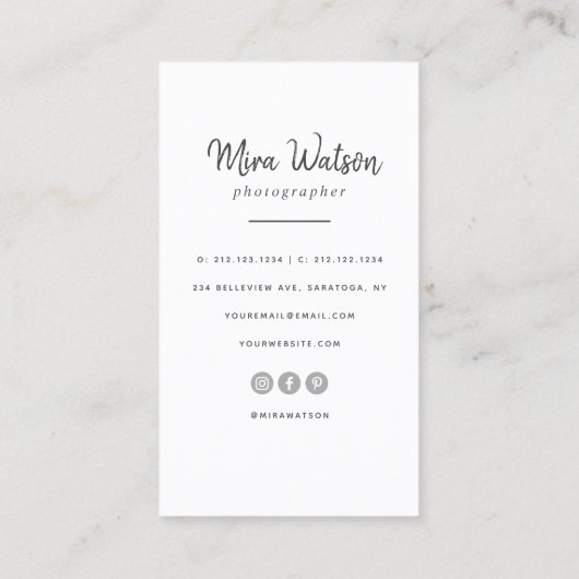 Chic Modern Script Typography Simple Photografe Visitekaartje (Achterkant)