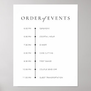 Chic + Modern Script Wedding Order of Events Sign Poster