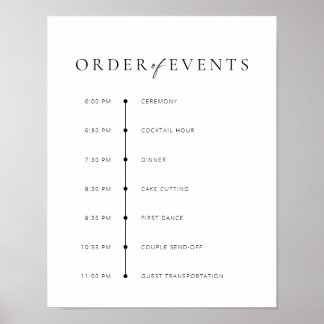 Chic + Modern Script Wedding Order of Events Sign Poster