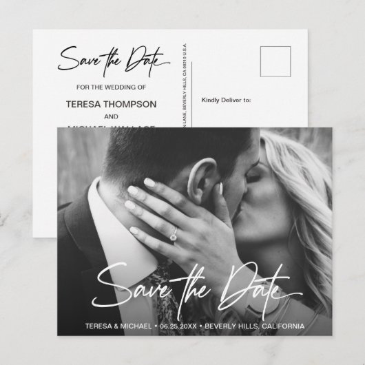 Chic Modern Script Wedding Save the Date Photo Briefkaart (Voorkant / Achterkant)