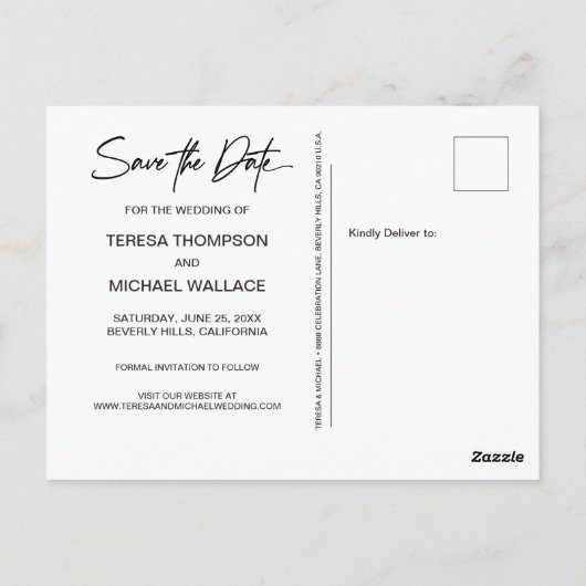 Chic Modern Script Wedding Save the Date Photo Briefkaart (Achterkant)