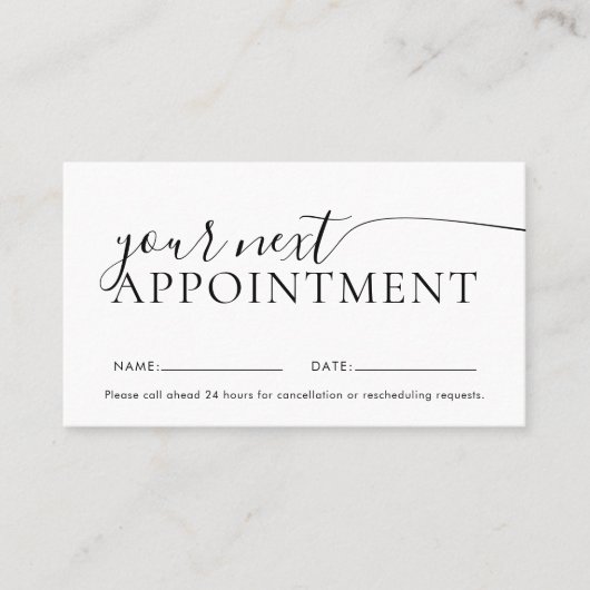 Chic Modern Script White Appointcard Afsprakenkaartje (Voorkant)