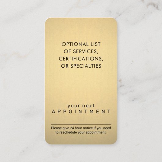 Chic Modern Script Zwart & Goud Faux Folie Vertica Afsprakenkaartje (Achterkant)