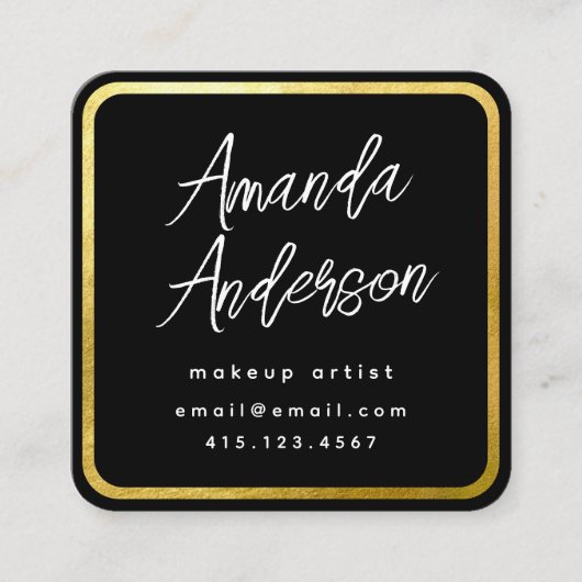 Chic modern script zwart + goudfoto vierkante visitekaartje (Voorkant)