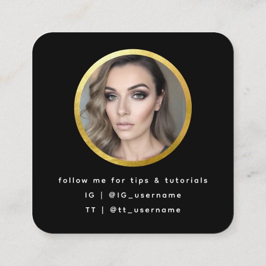 Chic modern script zwart + goudfoto vierkante visitekaartje (Achterkant)