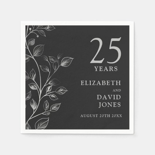 Chic Modern Silver Floral 25e bruiloft Jubileum Servet (Voorkant)