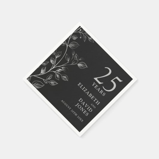 Chic Modern Silver Floral 25e bruiloft Jubileum Servet (Hoek)