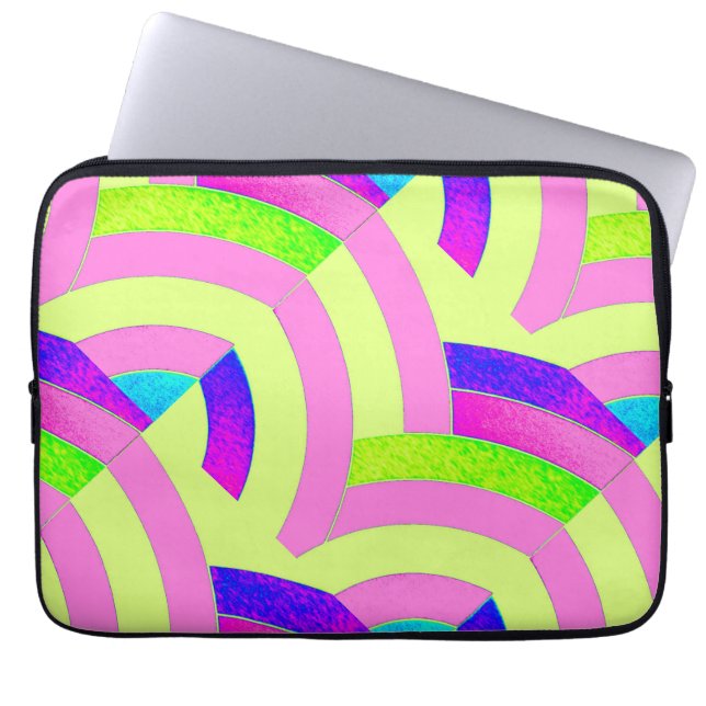 chic modern stijlvol roze/groene chevrons laptop sleeve (Voorkant)