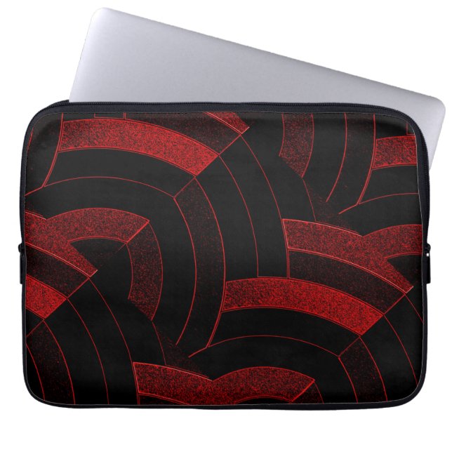 chic modern, stijlvol zwart-rode chevrons laptop sleeve (Voorkant)