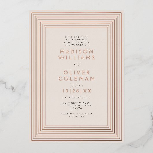 Chic Modern Striped Lijst Wedding REAL Folie Uitnodiging (Voorkant)