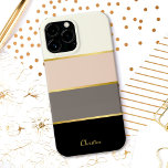 Chic modern Stripes Patroon met naam Case-Mate iPhone Case<br><div class="desc">Hoesje je telefoon in een modieus hoesje met chic modern strepen in zwart, grijs, wazig roze en roomachtig eggshell wit. De dunne faux-gouden lijnen scheiden de kleuren in ontwerperstijl. Personaliseer met jouw naam, monogram of andere gewenste tekst. U kunt de getoonde steekproefnaam ook schrappen als u het hoesje zonder enige...</div>