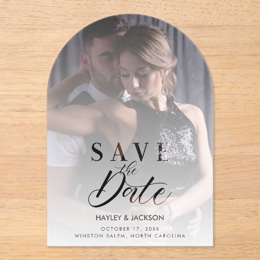 Chic Modern Transparency Wedding Photo Script Acryl Uitnodigingen (Voorkant)