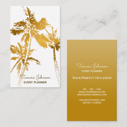 Chic Modern Tropical Gold Palm Trees Professional Visitekaartje (Voorkant / Achterkant)