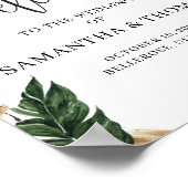 Chic modern tropische bladeren bruiloft welkom bor poster (Hoek)