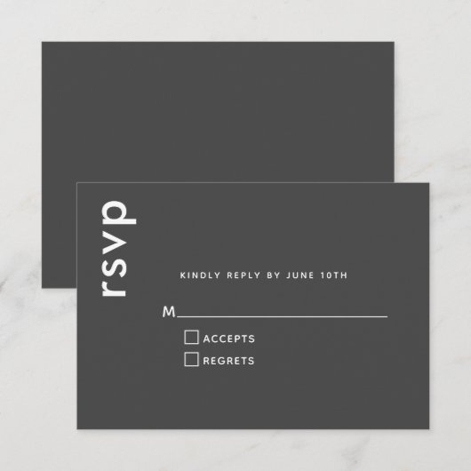 Chic Modern Typografie | Zwarte en witte bruiloft RSVP Kaartje (Voorkant / Achterkant)