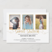 Chic Modern Typography Sweet 16 Gold Party Photo Kaart (Voorkant)