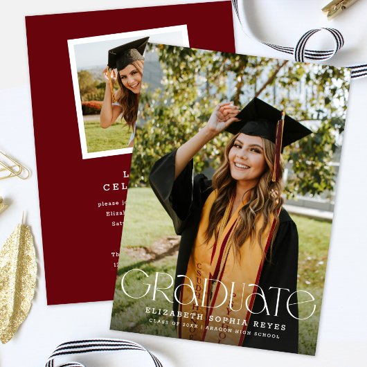 Chic Modern Typography Twee foto Afstuderen Aankondiging