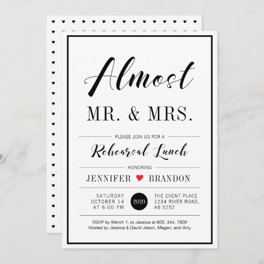 Chic Modern Typography Wedding Rehearsal Lunch Kaart (Voorkant / Achterkant)