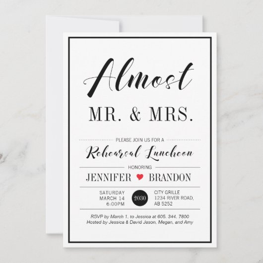 Chic Modern Typography Wedding Rehearsal Luncheon Kaart (Voorkant)