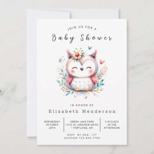 Chic Modern Uil Baby shower Kaart (Voorkant)