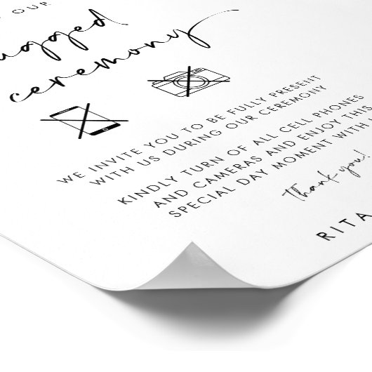 Chic Modern Unplugged Ceremony Wedding Sign Poster (Hoek)