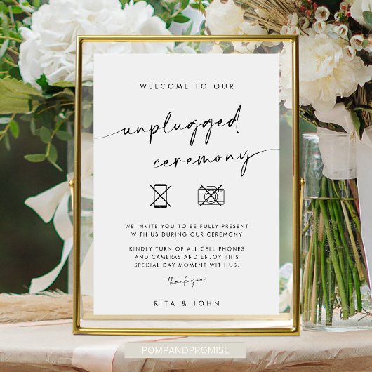 Chic Modern Unplugged Ceremony Wedding Sign Poster