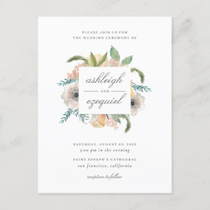 Chic Modern Waterverf Floral Bouquet Wedding Uitnodiging Briefkaart