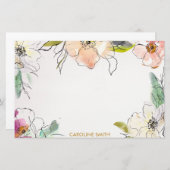 Chic Modern Waterverf Floral Note Briefpapier (Voorkant / Achterkant)