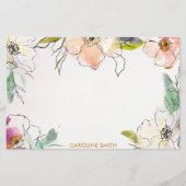 Chic Modern Waterverf Floral Note Briefpapier (Voorkant)