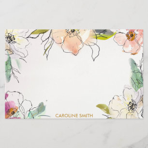 Chic Modern Waterverf Floral Note Briefpapier