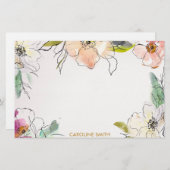 Chic Modern Waterverf Floral Note Briefpapier (Voorkant / Achterkant)