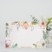 Chic Modern Waterverf Floral Note Briefpapier (Staand voorkant)