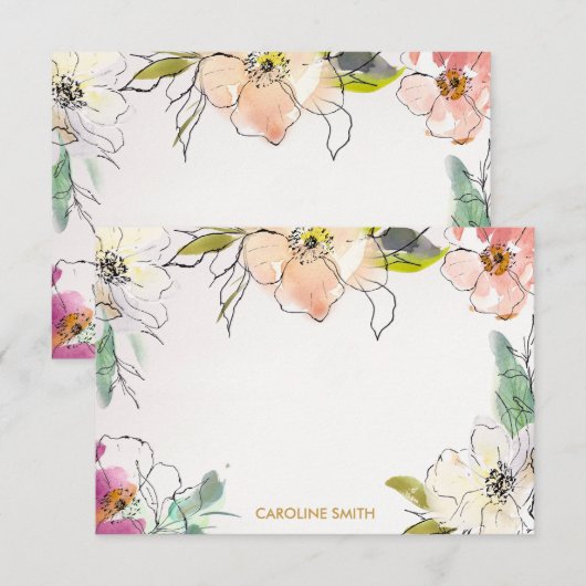 Chic Modern Waterverf Floral op persoonlijke titel Notitiekaartje (Voorkant / Achterkant)