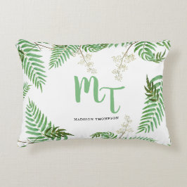 Chic Modern Waterverf Greenery Script Monogram Accent Kussen