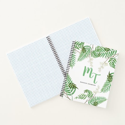 Chic Modern Waterverf Greenery Script Monogram Notitieboek (Binnen)