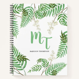 Chic Modern Waterverf Greenery Script Monogram Notitieboek