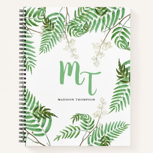 Chic Modern Waterverf Greenery Script Monogram Notitieboek (Voorkant)