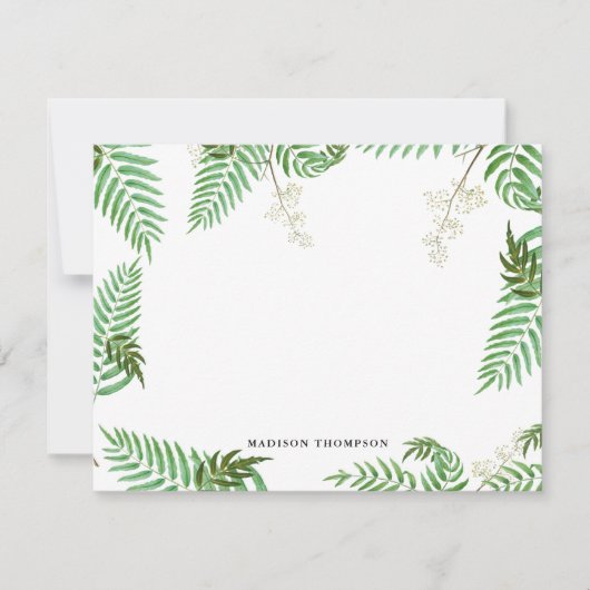 Chic Modern Waterverf Greenery Script Monogram Notitiekaartje (Voorkant)