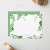 Chic Modern Waterverf Greenery Script Monogram Notitiekaartje (Voorkant / Achterkant in situ)