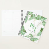 Chic Modern Waterverf Greenery Script Monogram Planner (Display)