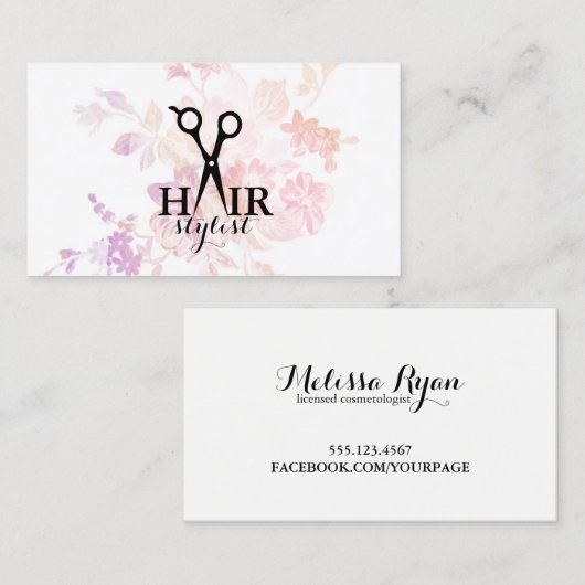 chic modern waterverf haarstylist visitekaartje (Voorkant / Achterkant)