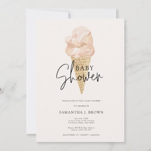 Chic Modern Waterverf Ice Cream Baby shower Kaart (Voorkant)
