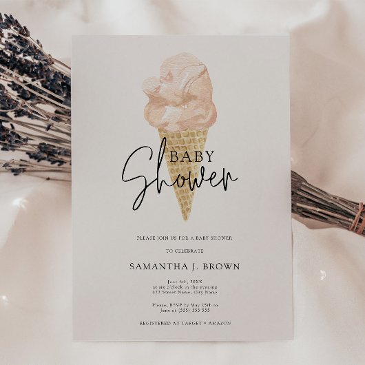 Chic Modern Waterverf Ice Cream Baby shower Kaart